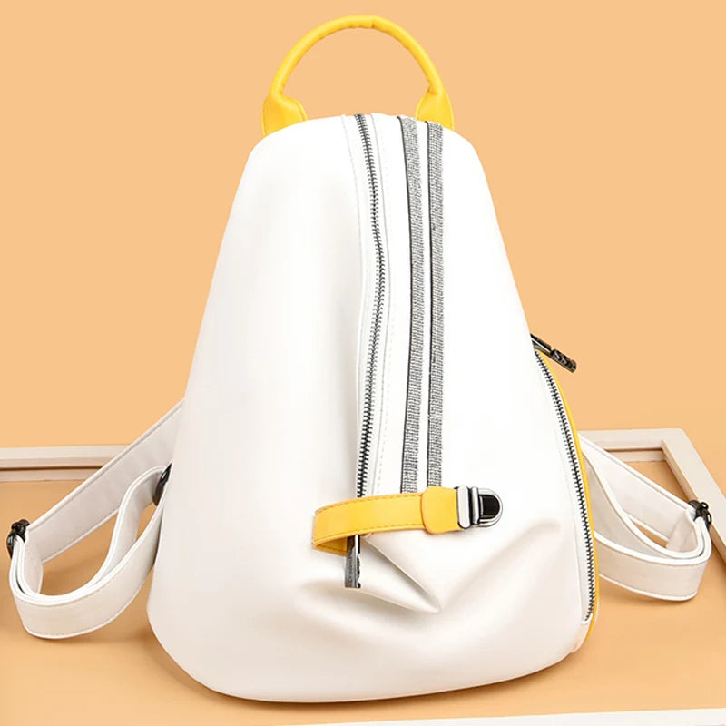 Large Side Zipper Leather Backpack in Multiple Colors-Leather Backpacks-Innovato Design-Yellow-10 in-Innovato Design