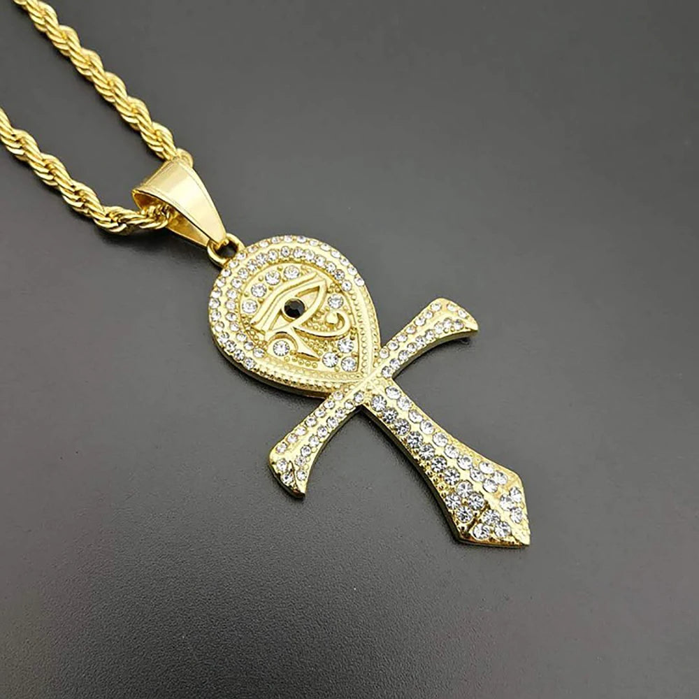 Eye of Horus Egyptian Ankh Pendant Rope Chain Rhinestones Necklace-Necklaces-Innovato Design-Innovato Design