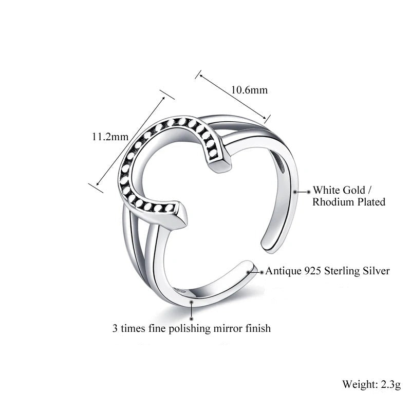 Vintage Horseshoe Ring for Good Luck Made of 925 Sterling Silver-Rings-Innovato Design-Adjustable-Innovato Design