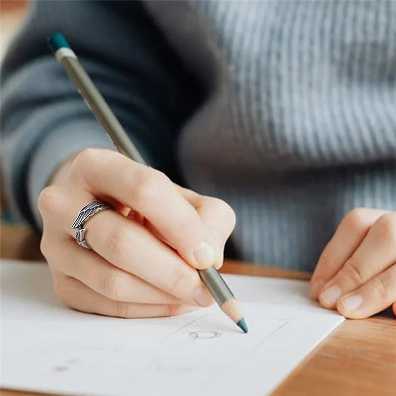 Stainless Steel Rings Antique Cool Black Feather Angel Wing Bands-Rings-Innovato Design-7-Innovato Design