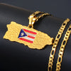 Puerto Rico Flag Pendant Figaro Chain Necklace Gold Tone