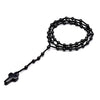 Jet Black-Tone Natural Agate Cross Bead Rosary Handmade Necklace-Necklaces-Innovato Design-Innovato Design
