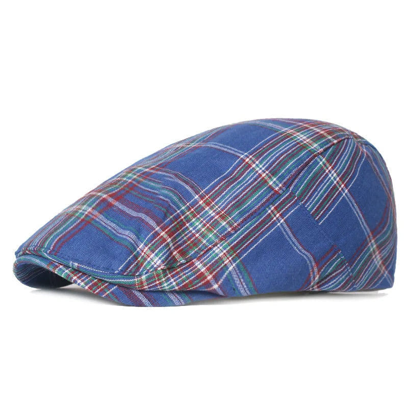 Vintage Plaid Adjustable Ivy Gatsby Flat Newsboy Cap-Hats-Innovato Design-Blue-Innovato Design