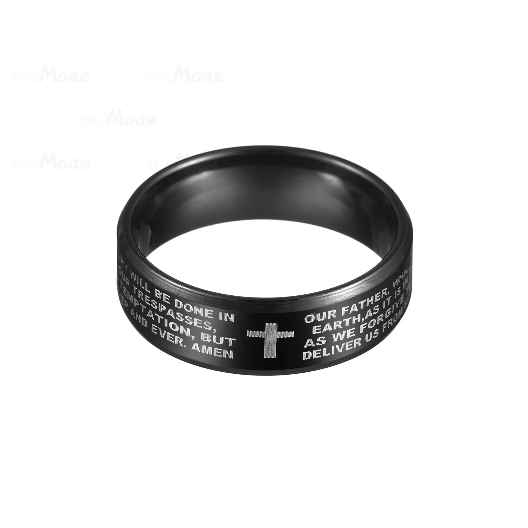 8mm Tungsten Carbide Black Ring Engraved English Bible Lords Prayer Cross Band-Rings-Innovato Design-6-Innovato Design