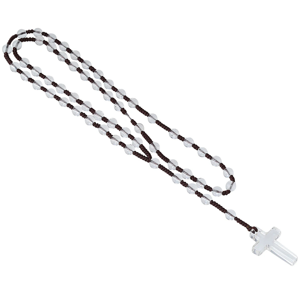 Natural Stone Pendant Cross Bead Rosary Chain Necklace-Necklaces-Innovato Design-Black-Innovato Design