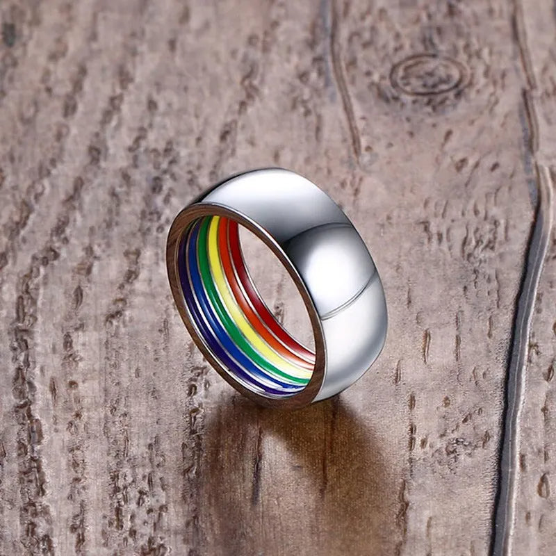 8mm Silver Stainless Steel Rainbow Enamel Wedding Engagement Promise Band Ring-Rings-Innovato Design-7-Innovato Design