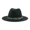 Wide Brim Wool Fedora Hat with Snake Skin Striped Band-Hats-Innovato Design-Black-Innovato Design