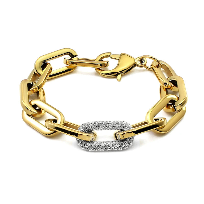 Unisex Stainless Steel Link Chain Bracelet Crystal-Bracelets-Innovato Design-Gold-Innovato Design