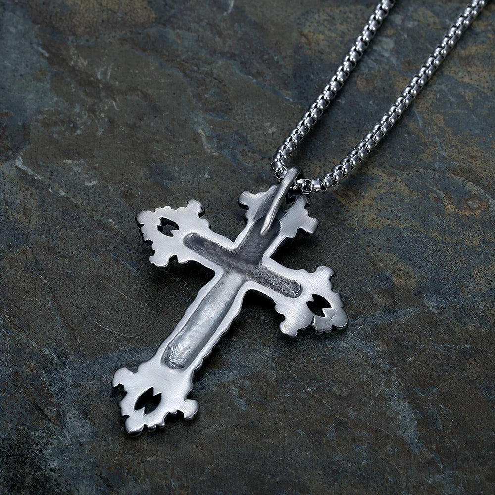 Vintage Stainless Steel Cross Pendant Skull Gothic Necklace-Necklaces-Innovato Design-Innovato Design