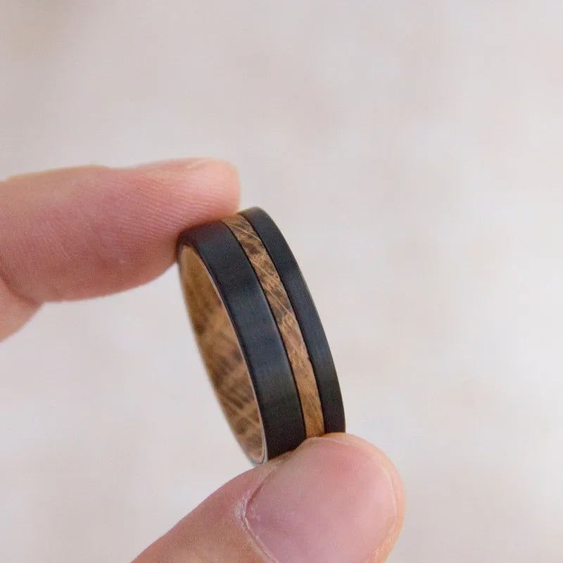 Wood Groove and Inner Design Silver-Plated Tungsten Vintage Wedding Band