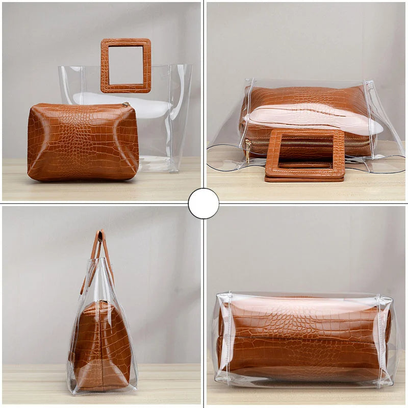 Two Piece Set Leather Clear Handbag and Purse for Women-clear backpack-Innovato Design-Innovato Design