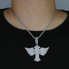 Silver Plated Angel Wing Cross Men Women Pendant CZ Necklace Rope Chain