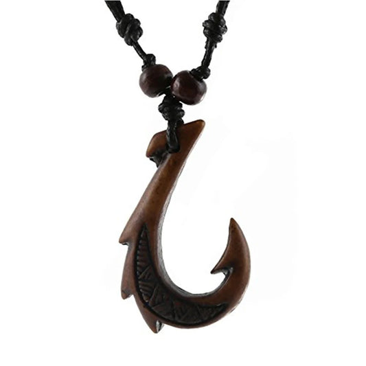 Hawaiian Fish Hook Pendant Hemp Cord Chain - Maori Tribal Necklace-Necklaces-Innovato Design-Innovato Design