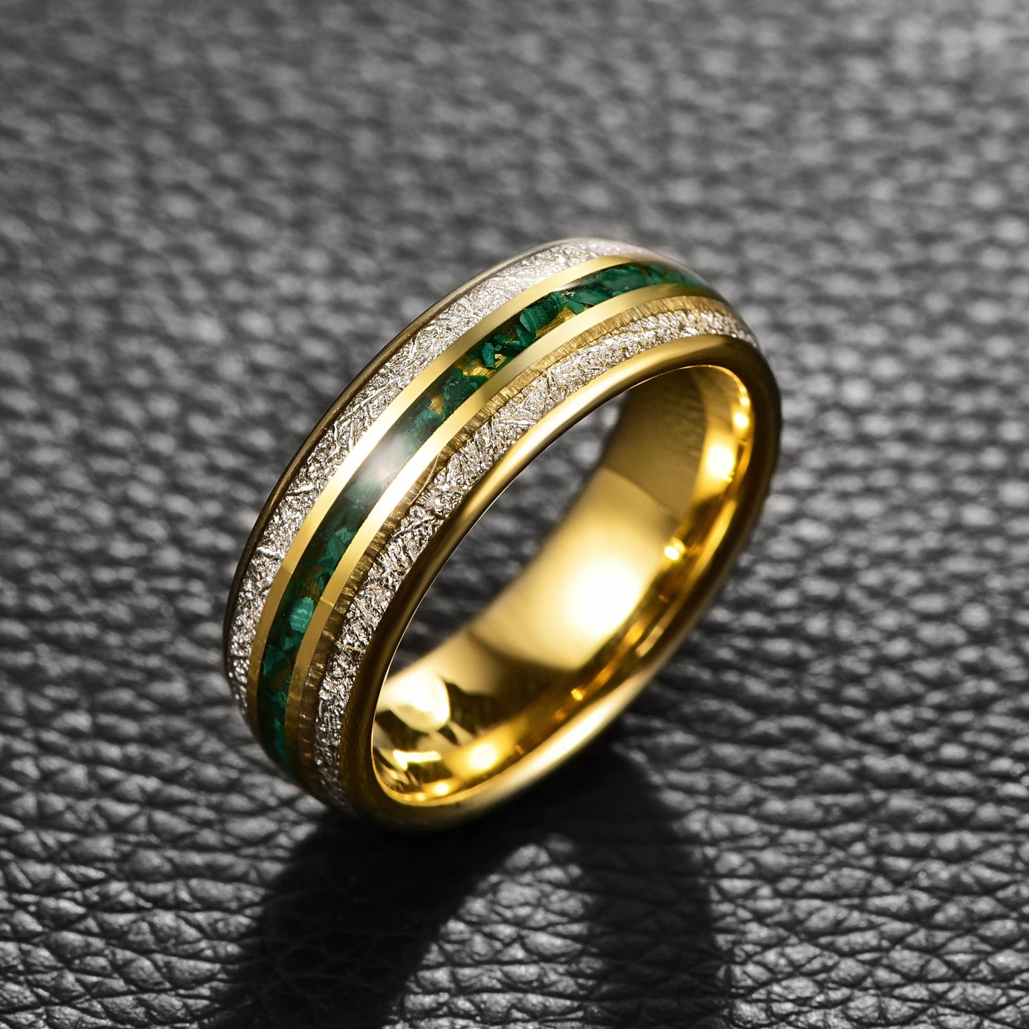 Men 8mm Green Inlay Meteorite Tungsten Electric Gold Ring-Rings-Innovato Design-7-Innovato Design