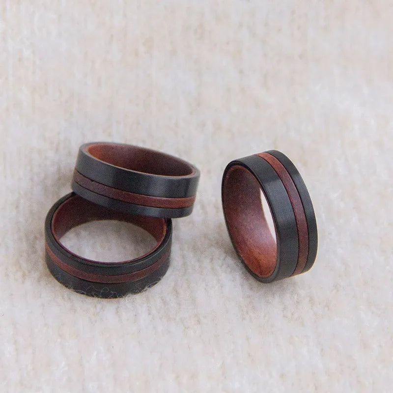 Wood Groove and Inner Design Silver-Plated Tungsten Vintage Wedding Band