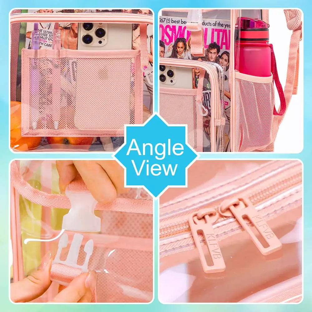Waterproof Clear Fabric & PVC School Transparent Backpack Set-clear backpack-Innovato Design-Pink-Innovato Design