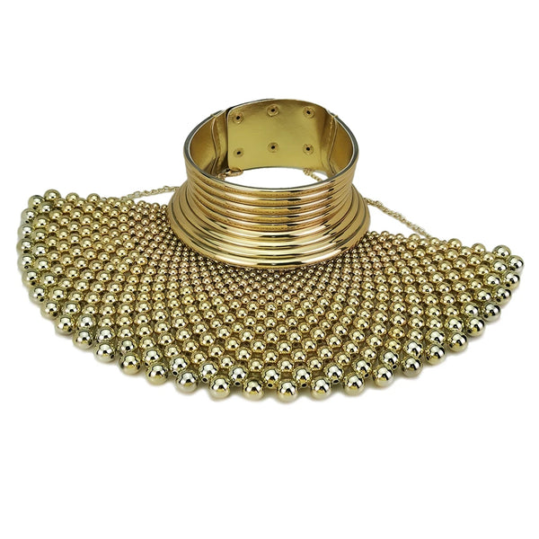 African Collar Choker Beads Indian Handmade Bib Necklace in Gold Tone-Necklaces-Innovato Design-Innovato Design