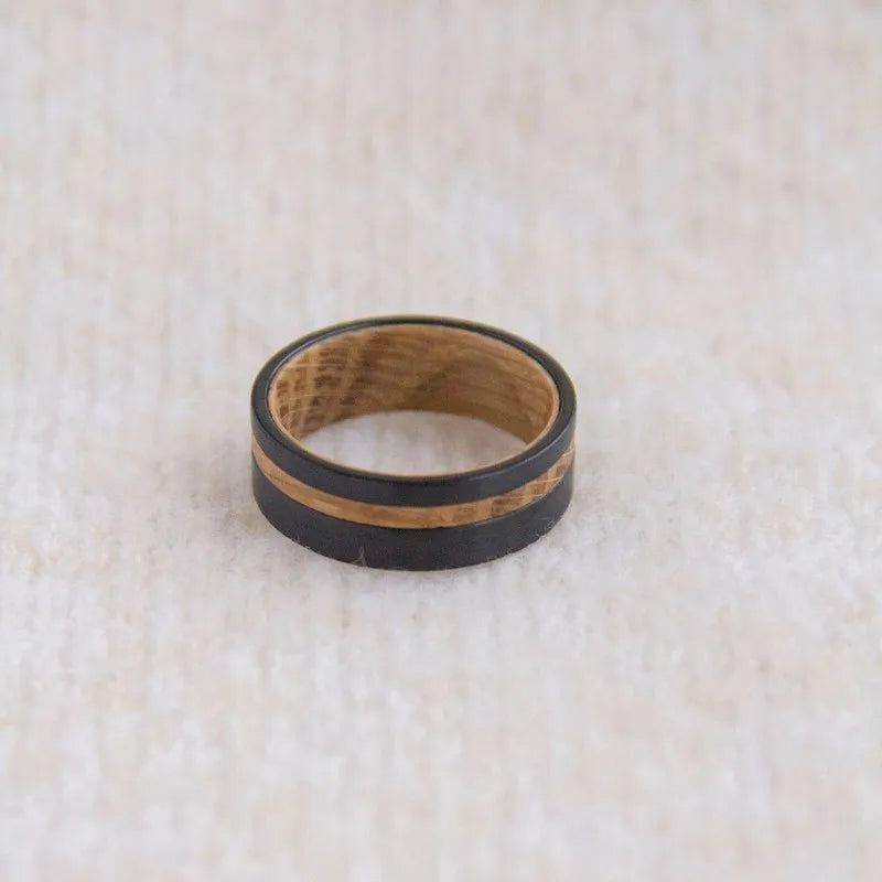 Wood Groove and Inner Design Silver-Plated Tungsten Vintage Wedding Band