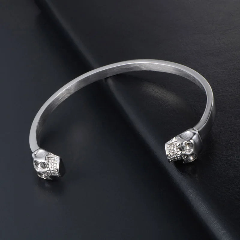Stainless Steel Punk Skull Bangle Bracelet