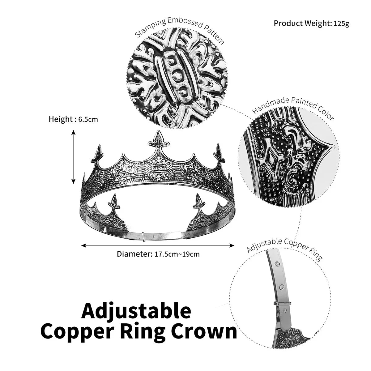 Retro White Metal Baroque King Crown Pageant for Men-Crowns-Innovato Design-Innovato Design