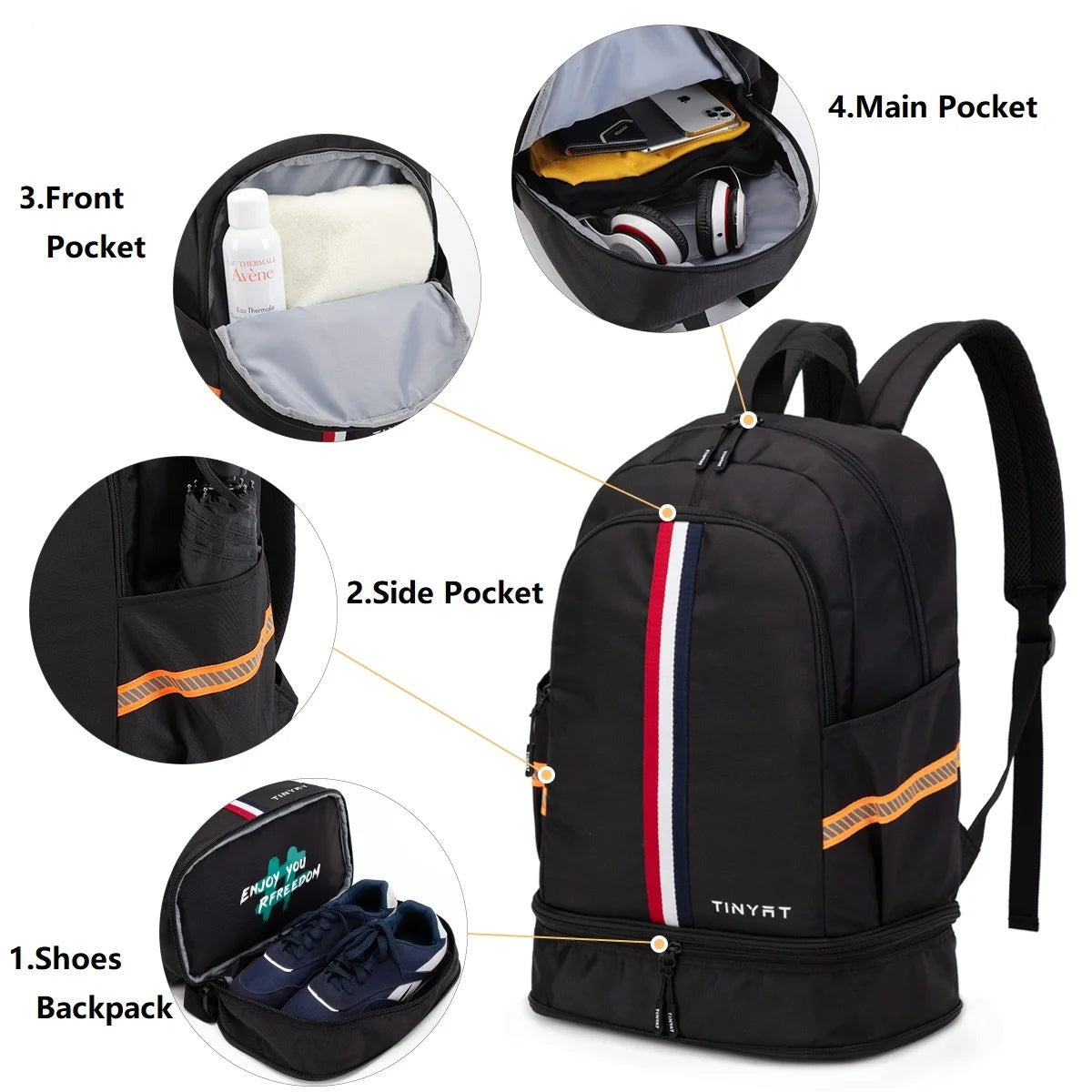 Outdoor Waterproof Foldable Backpack with Shoe Compartment-Sport Backpacks-Innovato Design-Black-Innovato Design