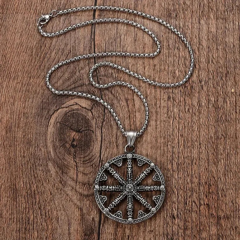 Men Stainless Steel Dharma Chakra Pendant Dharma Wheel of Law Buddhist Symbol Necklace-Necklaces-Innovato Design-Innovato Design