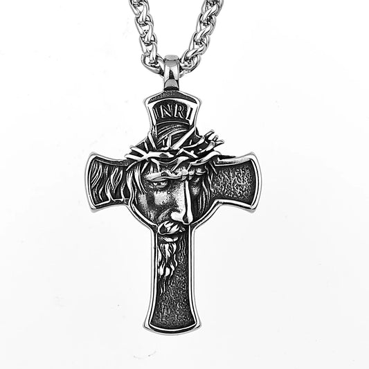 INRI Stainless Steel Jesus Cross 3D Pendant Necklace-Necklaces-Innovato Design-Innovato Design