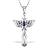 Silver Angel Wings Blue Crystal Zircon Cross Pendant Necklace