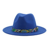 Wide Brim Wool Fedora Hat with Snake Skin Striped Band-Hats-Innovato Design-Blue-Innovato Design