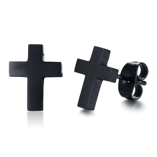 Men's Stainless Steel Stud Earrings Black Cross Vintage-Earrings-Innovato Design-Innovato Design