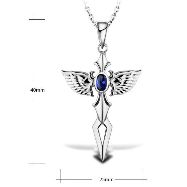 Silver Angel Wings Blue Crystal Zircon Cross Pendant Necklace-Necklaces-Innovato Design-Innovato Design