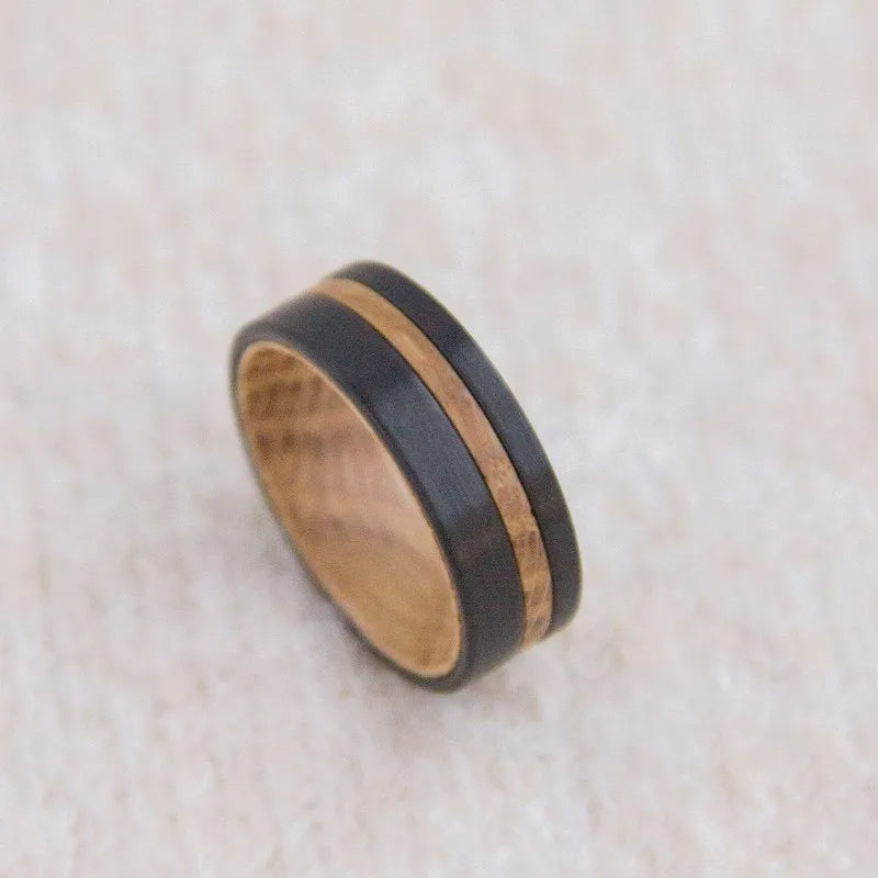 Wood Groove and Inner Design Silver-Plated Tungsten Vintage Wedding Band