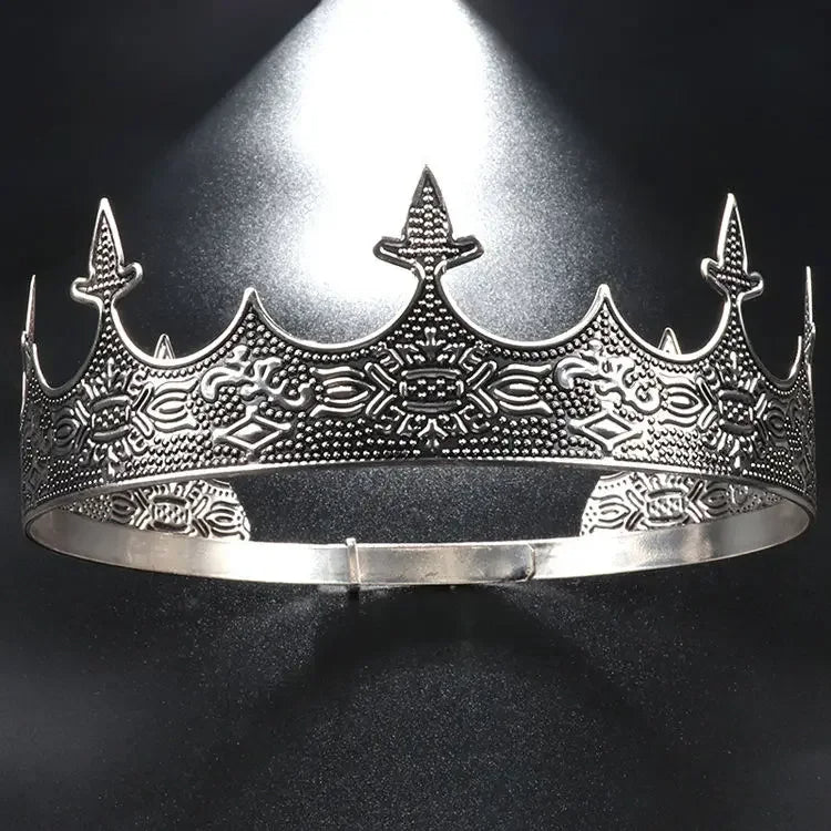 Retro White Metal Baroque King Crown Pageant for Men-Crowns-Innovato Design-Innovato Design