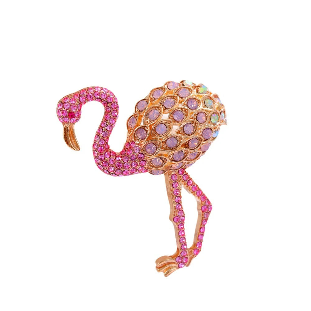 Women's Pink Crystal Enamel Standing Flamingo Bird Animal Brooch Pin-jewelry-Innovato Design-Innovato Design