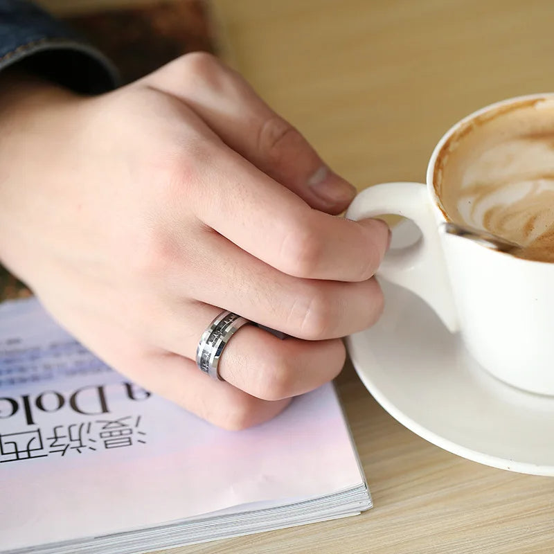 6mm/8mm Tungsten Rings Heartbeat Cardiogram Black Carbon Fiber Engagement Wedding Band-Rings-Innovato Design-6mm-5-Innovato Design