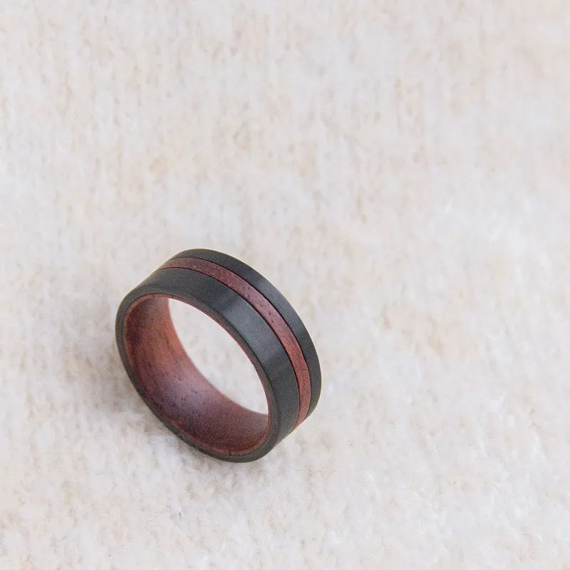 Wood Groove and Inner Design Silver-Plated Tungsten Vintage Wedding Band
