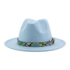 Wide Brim Wool Fedora Hat with Snake Skin Striped Band-Hats-Innovato Design-Sky Blue-Innovato Design