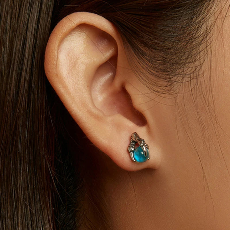 Stainless Steel Stud Earrings CZ Silver Tone Black Red Blue Dragon Claw-Earrings-Innovato Design-Red-Innovato Design