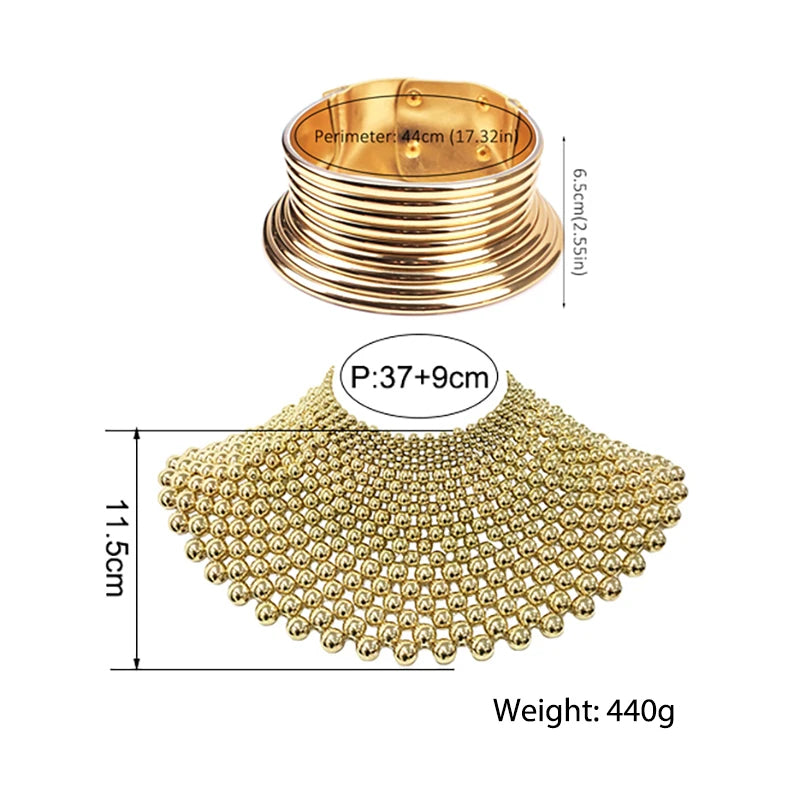 African Collar Choker Beads Indian Handmade Bib Necklace in Gold Tone-Necklaces-Innovato Design-Innovato Design