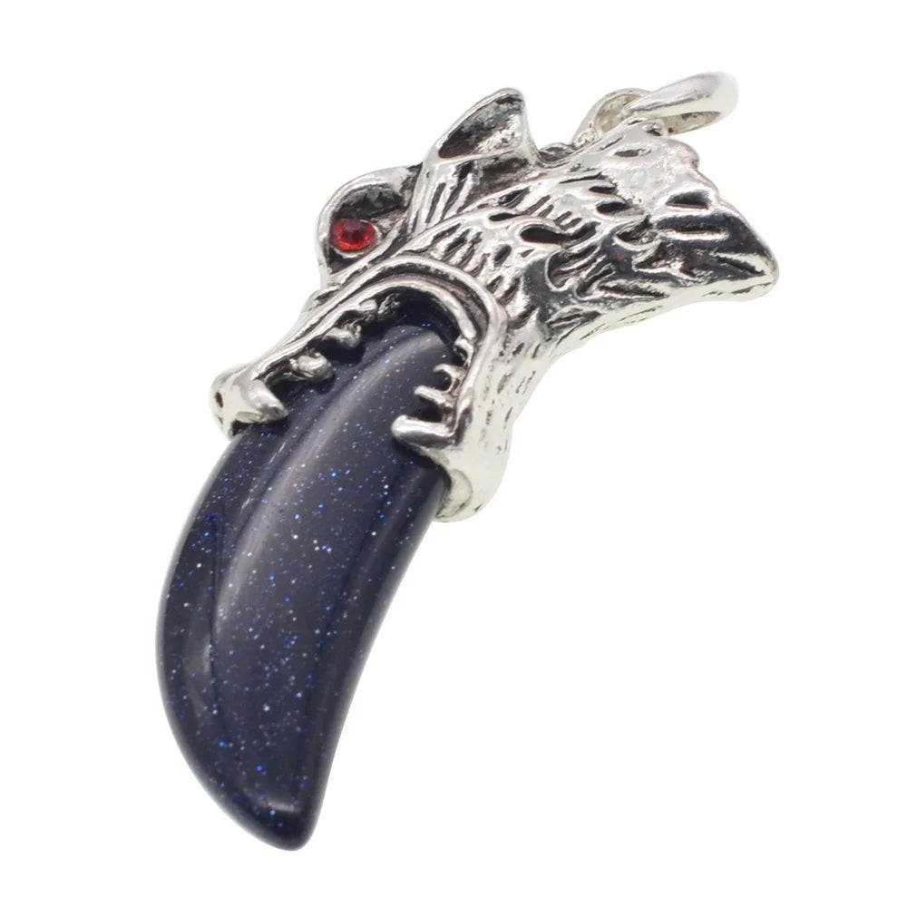 Men's Stainless Steel Pendant Necklace Natural Crystal Wolf Tooth Tribal-Necklaces-Innovato Design-Dark Blue-Innovato Design