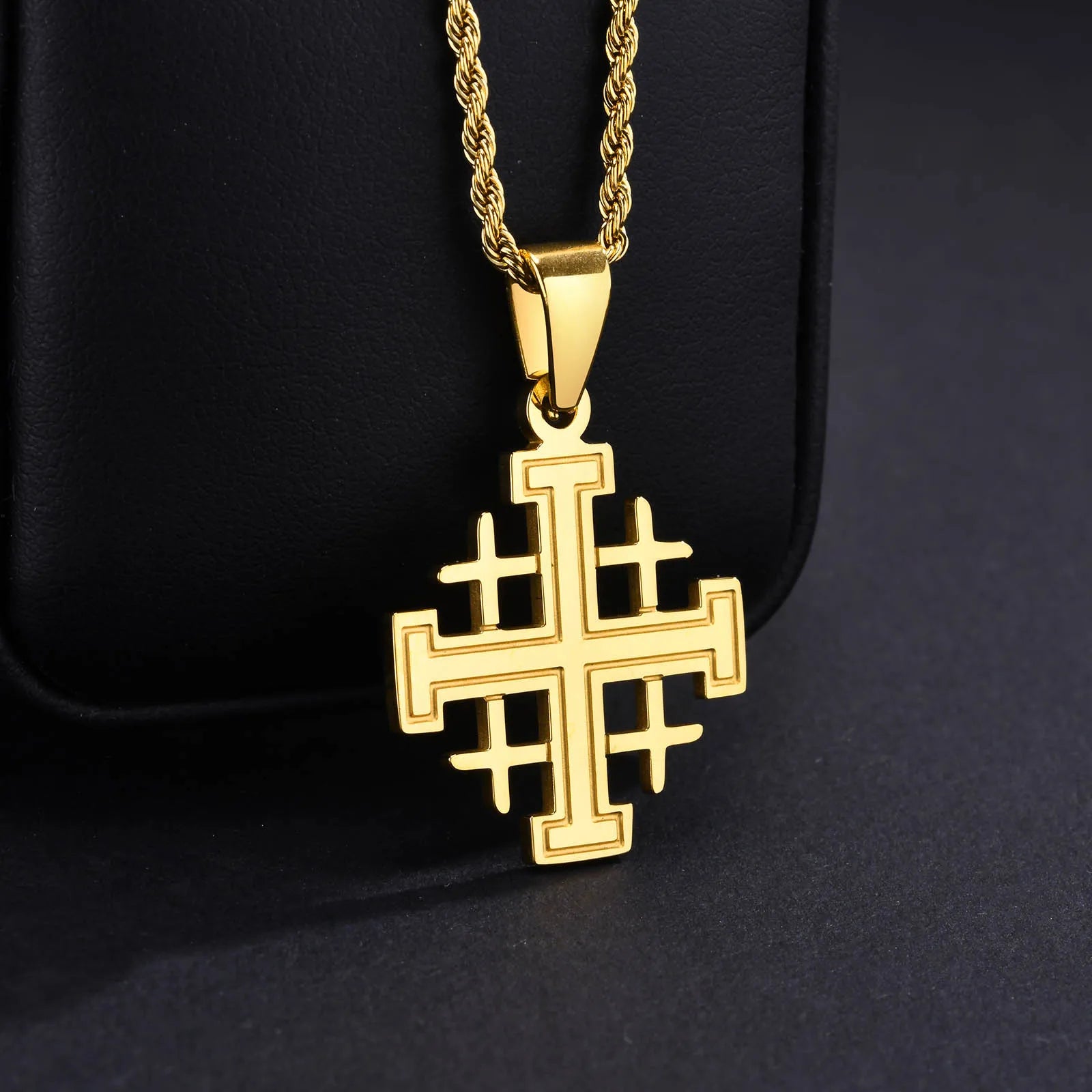 Stainless Steel Jerusalem Religious Cross Pendant Chain Templar Medieval Necklace-Necklaces-Innovato Design-Silver Gold 3D-Innovato Design