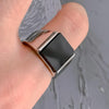 14MM Men 316L Stainless Steel Princess Cut Black Onyx Ring Band Highly Polishing Ring-Rings-Innovato Design-8-Innovato Design