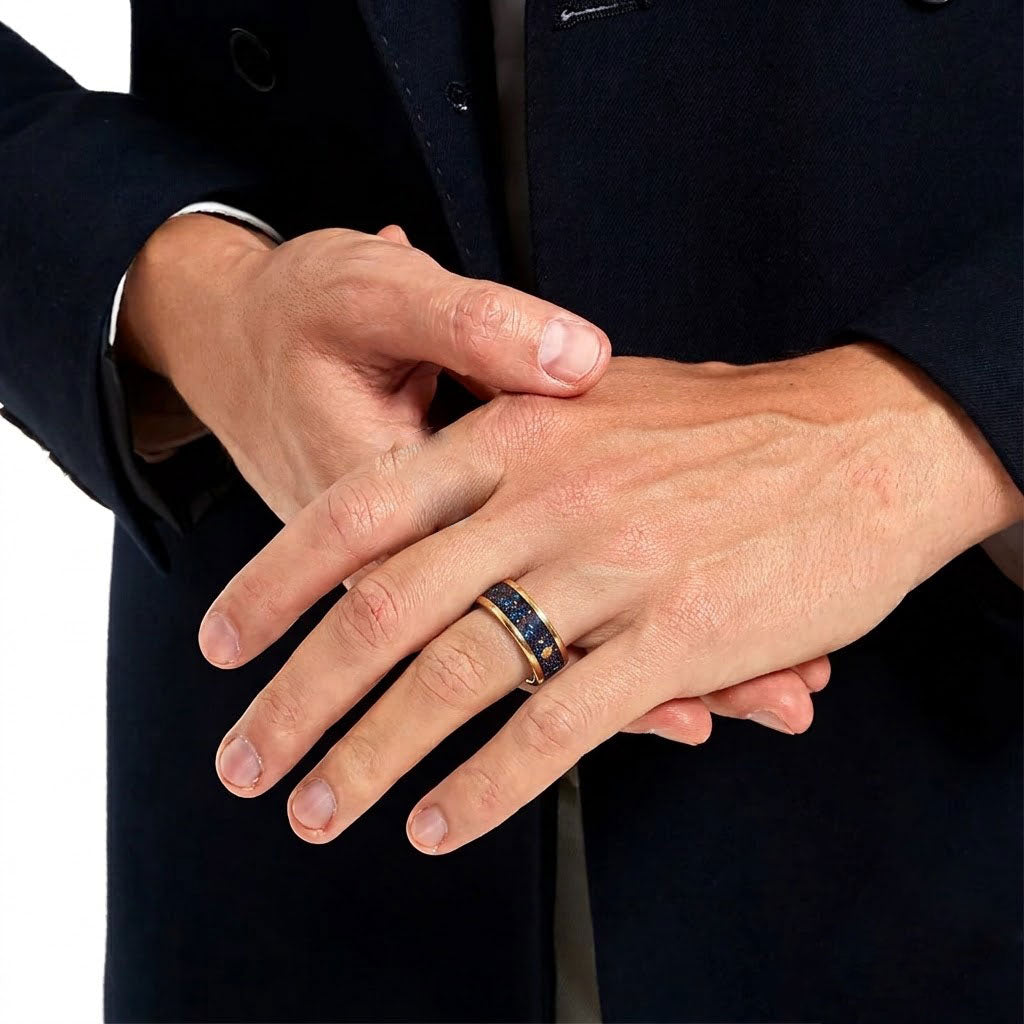 His and Her Tungsten Opal Meteorite Inlay Wedding Couple Rings Set