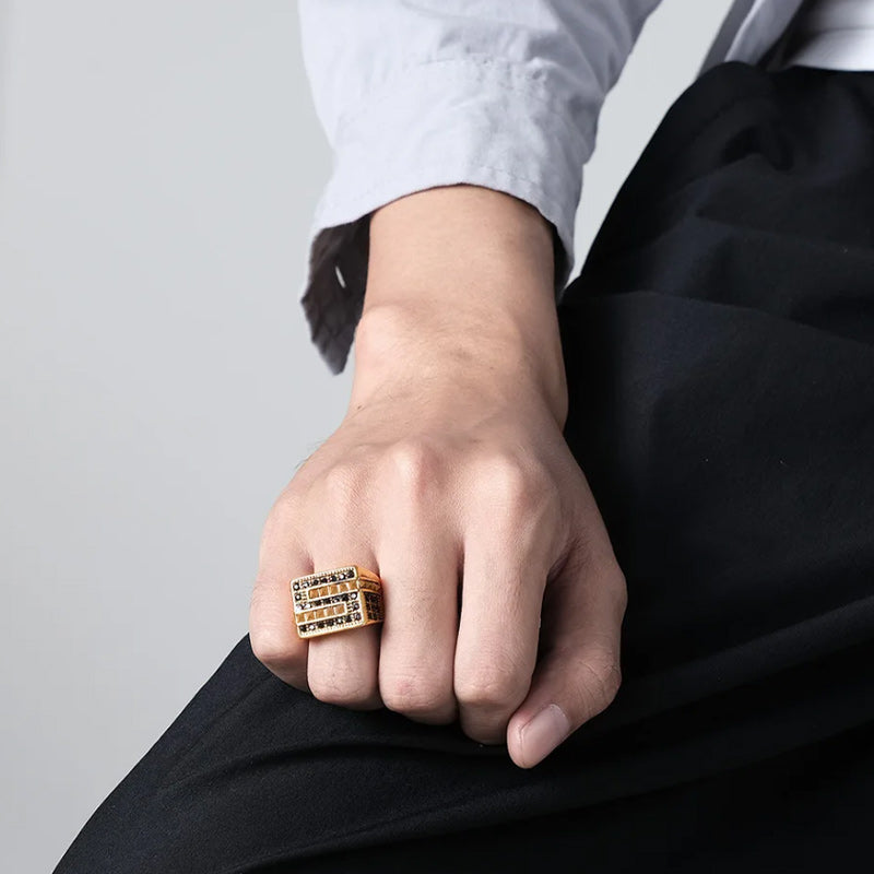 Men Cubic Zirconia Stainless Steel Ring, Classic Wedding Band-Rings-Innovato Design-8-Innovato Design
