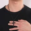 Gunmetal Gothic Black Necklace with Striped Cross Pendant and Chain