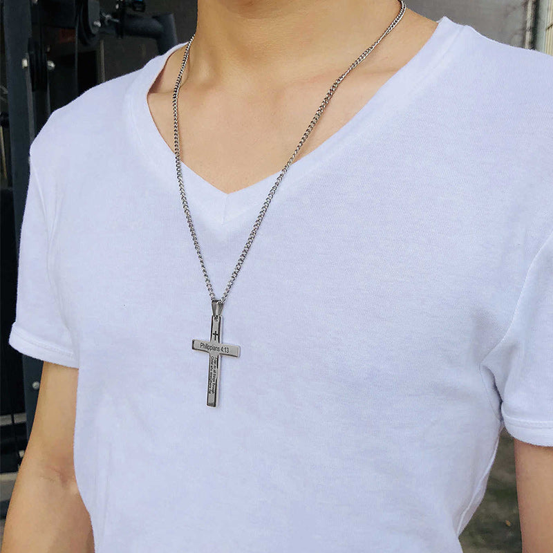 Stainless Steel Cross Necklace for Men Women Bible Verse Pendant Necklace-Necklaces-Innovato Design-Silver-Innovato Design