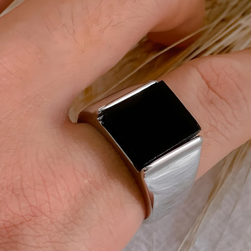 14MM Men 316L Stainless Steel Princess Cut Black Onyx Ring Band Highly Polishing Ring-Rings-Innovato Design-8-Innovato Design