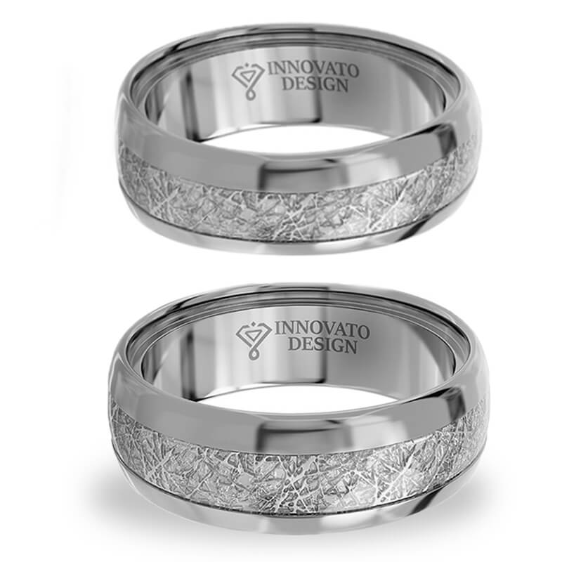 His & Her 6mm/8mm Meteorite Silver Tone Tungsten Wedding Bands-Ring-Innovato Design-5-5-Innovato Design