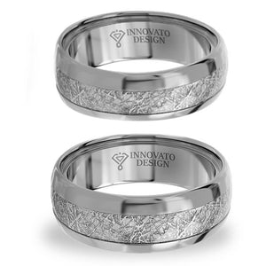 His & Her 6mm/8mm Meteorite Silver Tone Tungsten Wedding Bands-Ring-Innovato Design-5-5-Innovato Design