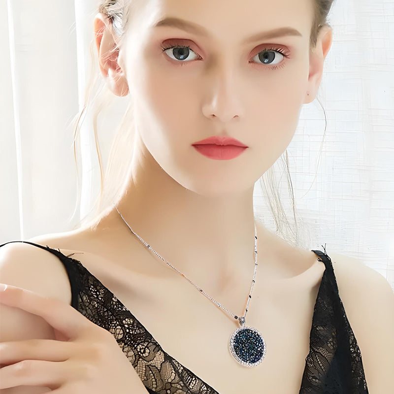 Silver Crystal Blue Pendant Full Moon Necklace-Necklaces-Innovato Design-Innovato Design